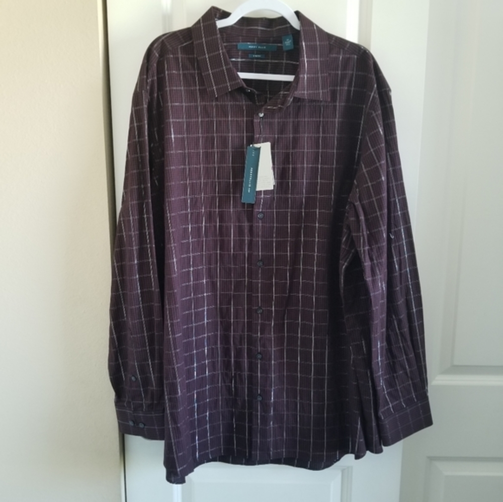 Perry Ellis, Pinstripe, Metallic Inlay, Button Up